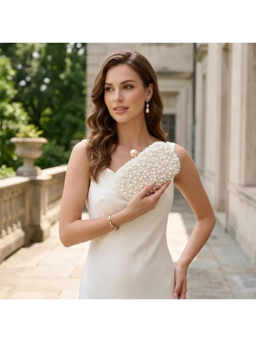 Elegant Pearl Beaded Evening Clutch Handbag for Wedding, Bridal Party, Prom